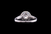 Platinum Diamond and Sapphire Target Ring with Diamond Shoulders