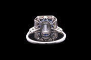 Platinum Diamond and Sapphire Rectangular Target Ring