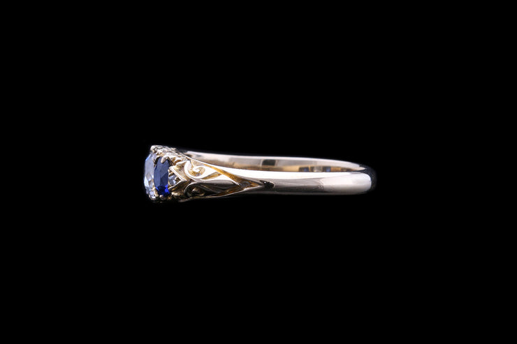 Victorian 18ct Yellow Gold Diamond and Sapphire Three Stone Ring