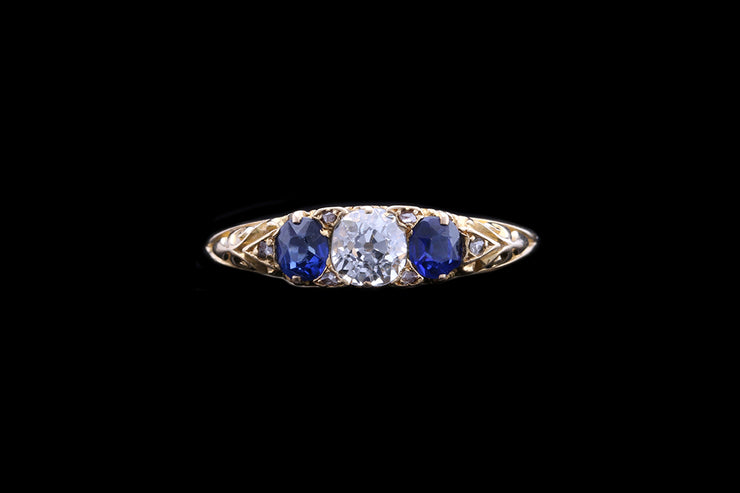 Victorian 18ct Yellow Gold Diamond and Sapphire Three Stone Ring