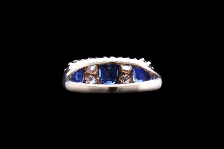 Victorian 18ct Yellow Gold Diamond and Sapphire Seven Stone Ring