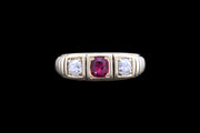 Victorian 18ct Yellow Gold Diamond and Ruby Three Stone Ring