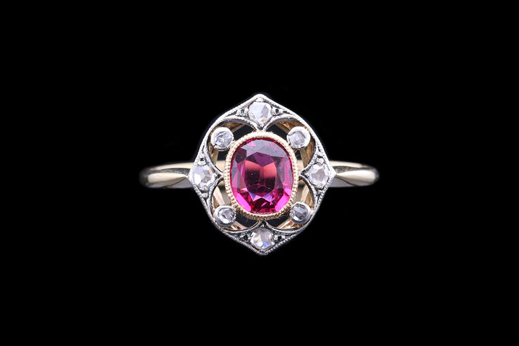 Edwardian 18ct Yellow Gold Diamond and Pink Tourmaline Dress Ring