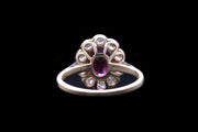 18ct Yellow Gold and Platinum Diamond and Thai Ruby Oval Cluster Ring
