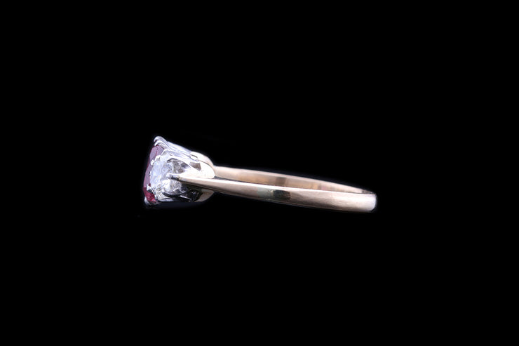 18ct Yellow Gold and White Gold Diamond and Ruby Three Stone Ring