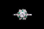 18ct White Gold Diamond and Emerald Dress Ring