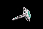 18ct White Gold Diamond and Emerald Oval Cluster Ring