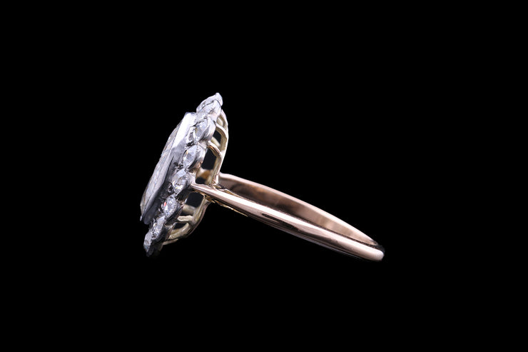 Edwardian 18ct Yellow Gold and White Gold Diamond Oval Cluster Ring