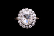 Edwardian 18ct Yellow Gold and White Gold Diamond Oval Cluster Ring