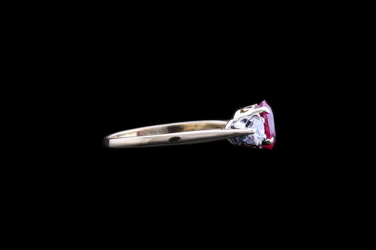 18ct Yellow Gold and White Gold Diamond and Ruby Three Stone Ring