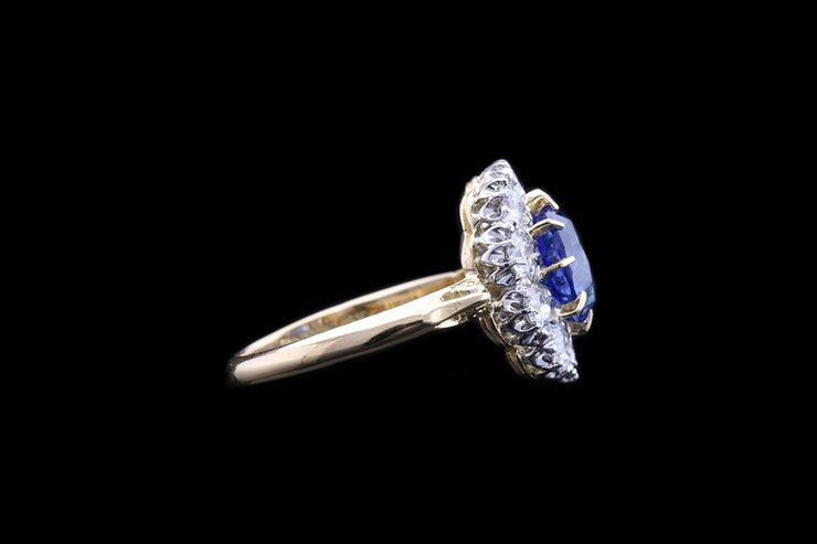 18ct Yellow Gold and White Gold Diamond and Sapphire Cluster Ring