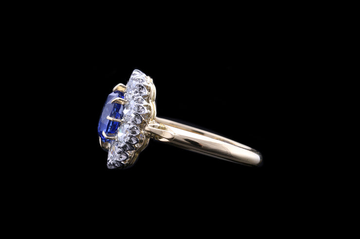 18ct Yellow Gold and White Gold Diamond and Sapphire Cluster Ring