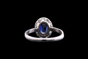 18ct White Gold Diamond and Sapphire Oval Cluster Ring