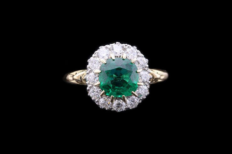 18ct Yellow Gold Diamond and Emerald Cluster Ring