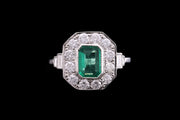 Platinum Diamond and Emerald Dress Ring