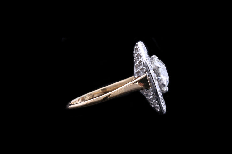 Edwardian 18ct Yellow Gold and Platinum Diamond Octagonal Dress Ring with Fretwork Surround