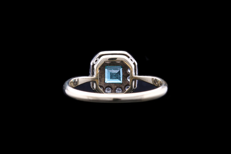 Edwardian 18ct Yellow Gold and Platinum Diamond and Emerald Square Dress Ring