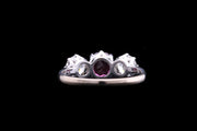 18ct White Gold Diamond and Thai Ruby Three Stone Ring