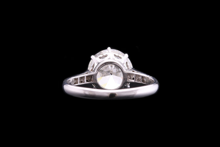 Art Deco 18ct White Gold Diamond Single Stone Ring with Diamond Shoulders