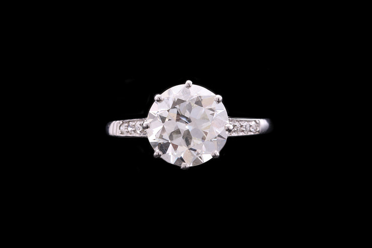 Art Deco 18ct White Gold Diamond Single Stone Ring with Diamond Shoulders