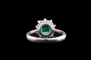 Platinum Diamond and Emerald Cluster Ring