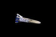 18ct Yellow Gold and Platinum Thai Sapphire Single Stone Ring with Diamond Shoulders