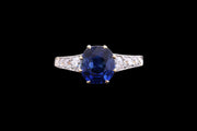 18ct Yellow Gold and Platinum Thai Sapphire Single Stone Ring with Diamond Shoulders