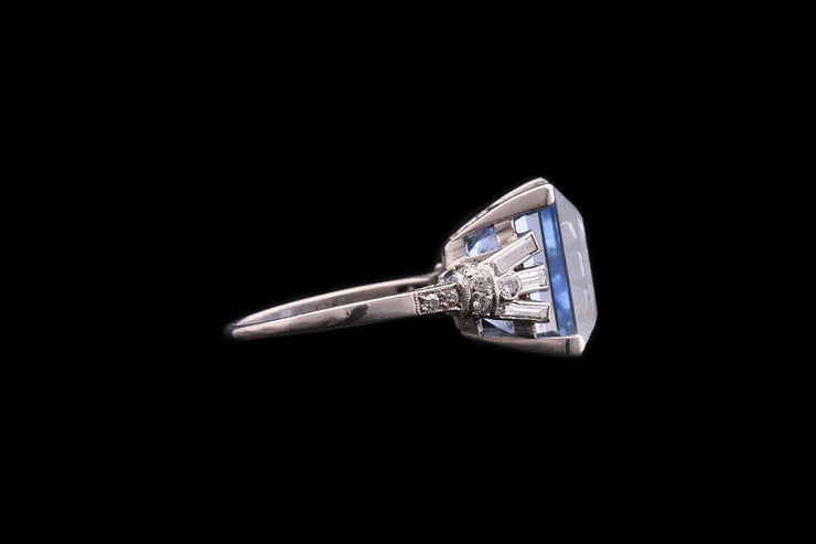 Art Deco Platinum Diamond and Ceylon Sapphire Dress Ring