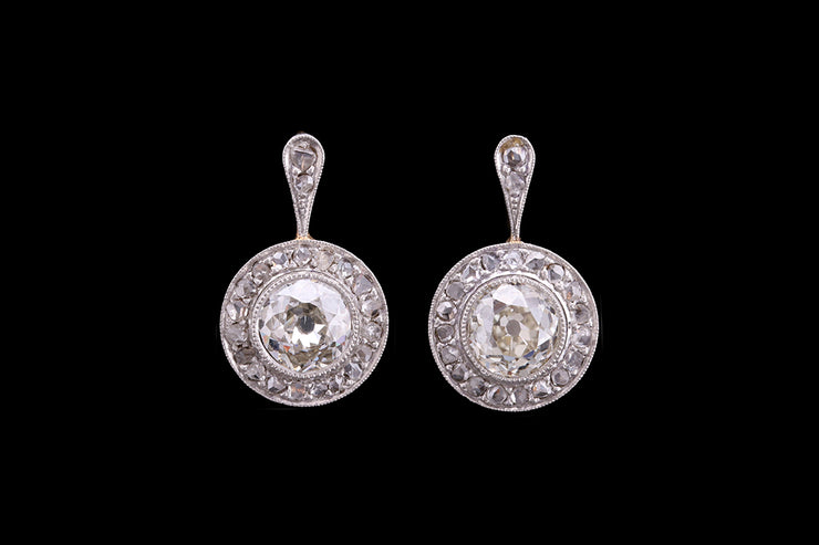 Edwardian Platinum and 18ct Yellow Gold Diamond Drop Earrings