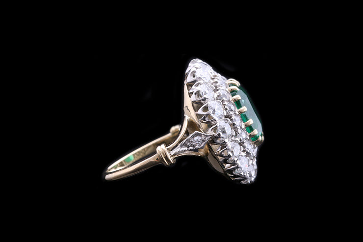 Art Deco 18ct Yellow Gold and White Gold Diamond and Zambian Emerald Double Row Dress Ring