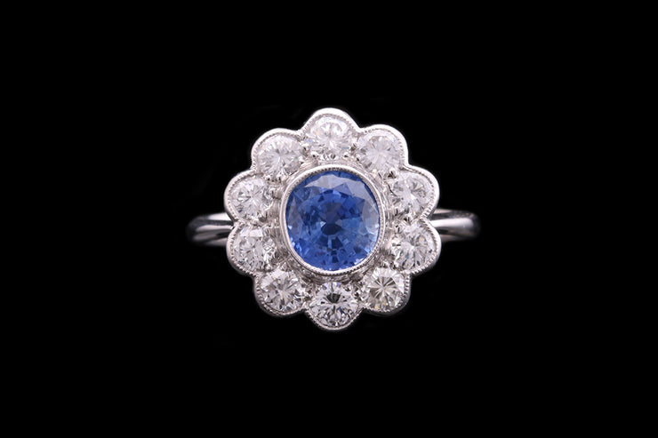 18ct White Gold Diamond and Sapphire Cluster Ring