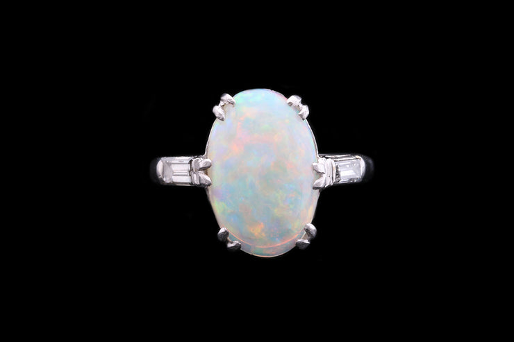 Platinum Diamond and Opal Dress Ring