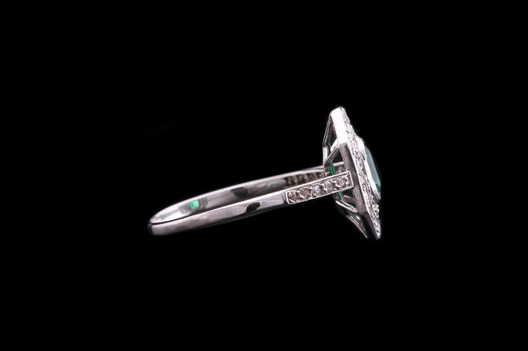 Art Deco Platinum Diamond and Emerald Octagonal Double Row Dress Ring