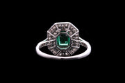 Art Deco Platinum Diamond and Emerald Octagonal Double Row Dress Ring