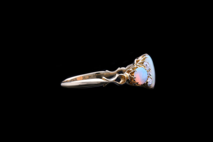 Victorian 18ct Yellow Gold Diamond and Opal Nine Stone Ring