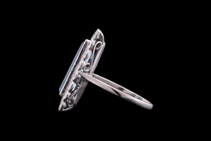 Platinum Diamond and Aquamarine Rectangular Dress Ring