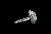 18ct White Gold Diamond and Emerald Double Row Cluster Ring