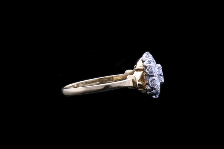 18ct Yellow Gold and White Gold Diamond Cluster Ring with Split Shoulders