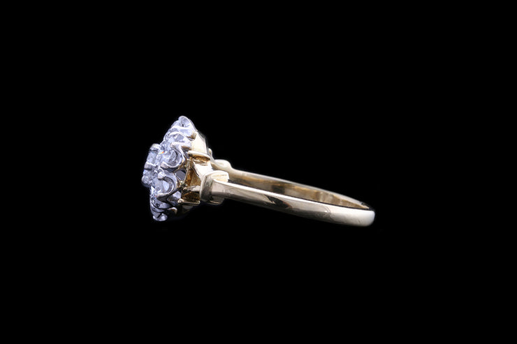 18ct Yellow Gold and White Gold Diamond Cluster Ring with Split Shoulders