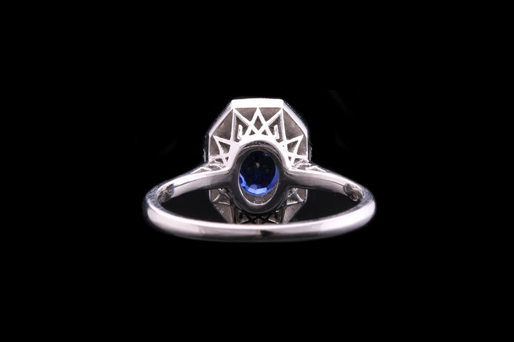 Platinum Diamond and Sapphire Cluster Ring