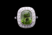 18ct White Gold Diamond and Peridot Cluster Ring