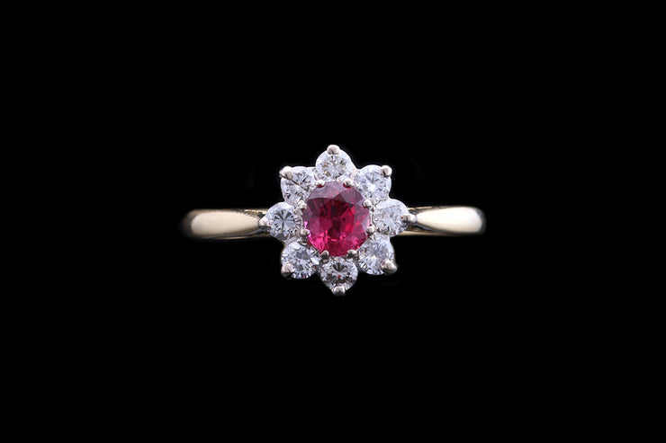 18ct Yellow Gold Diamond and Ruby Cluster Ring