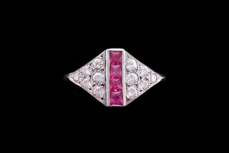 18ct Yellow Gold and White Gold Diamond and Ruby Dress Ring