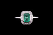 Platinum Diamond and Emerald Rectangular Dress Ring