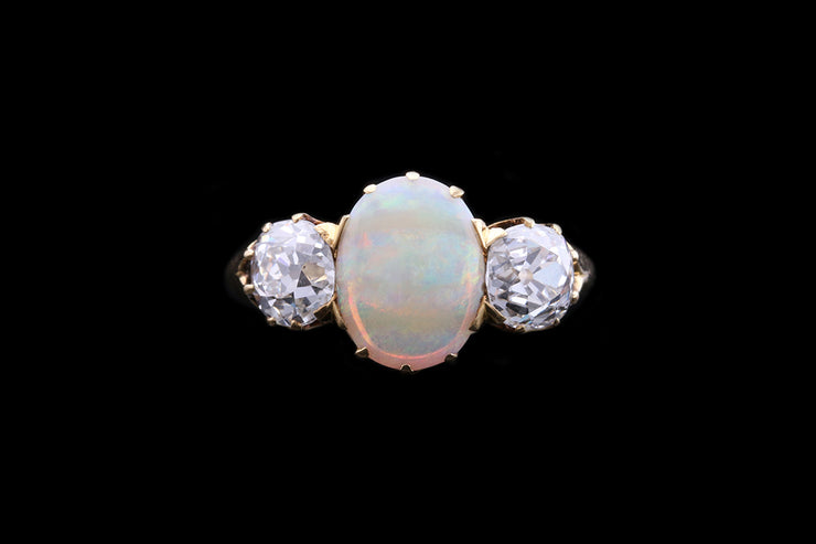 Victorian 18ct Yellow Gold Diamond and Opal Three Stone Ring