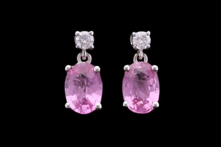 18ct White Gold Diamond and Pink Sapphire Double Drop Earrings