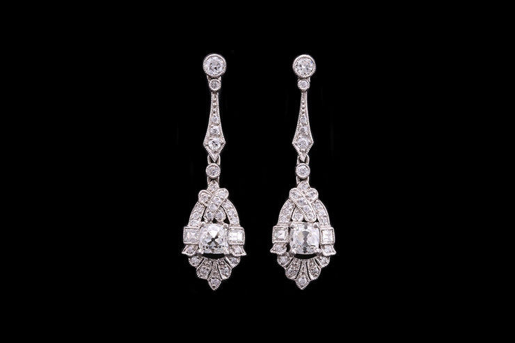 Platinum Diamond Decorative Drop Earrings