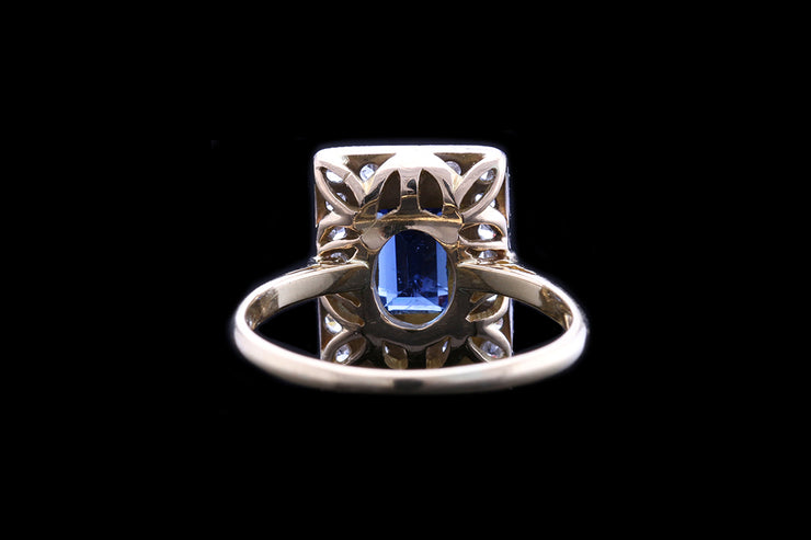 Edwardian 18ct Yellow Gold and Platinum Diamond and Sapphire Rectangular Cluster Ring