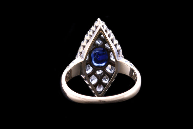 Victorian 18ct Yellow Gold and Silver Diamond and Sapphire Marquise Dress Ring