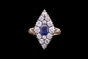 Victorian 18ct Yellow Gold and Silver Diamond and Sapphire Marquise Dress Ring